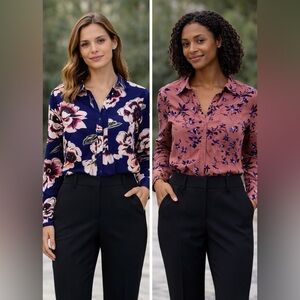 Express Floral Button-Down Bundle Shirt in Navy and Dusty Rose Work Office Chic
